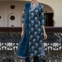 Navlik Floral Printed V-Neck Sequinned Straight Kurta With Trouser And Dupatta-picture-15