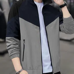 NATRIS Men Colourblocked Windcheater Biker Jacket with Patchwork-picture-20