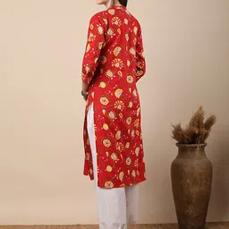 FASHOR Women Floral Printed Mandarin Collar Straight Fit Kurta image 5