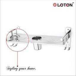 GLOXY Stainless Steel 1 Layer Bathroom Shelf with Soap & Tumbler Holder image 2