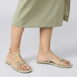 Twenty Dresses by Nykaa Fashion Mint Green Square Toe Bow Ankle Strap Flats-image-7