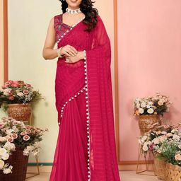 KALINI Striped Embroidered Poly Georgette Saree-image-20