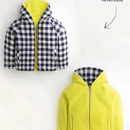 Cherry Crumble By Nitt Hyman Fleece Full Sleeves Gingham Checked Hooded Reversible Jacket - Multi Colour-picture-15