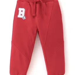 Babyhug Cotton Looper Knit Full Length Lounge Pant With Text Embroidery - Red-picture-20