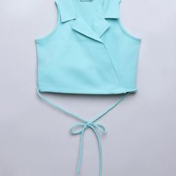 Taffykids Sleeveless Solid Wrap Around Crop Blazer Top - Aqua Blue-picture-32