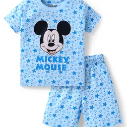 Babyhug Disney Single Jersey Knit Half Sleeves Co-ords Shorts Night Suit with Mickey Mouse Graphics - Light Blue-picture-30