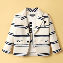 Dapper Dudes Full Sleeves Striped Blazer With Typography Printed Tee - Cream-picture-49