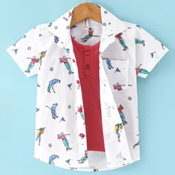 Dapper Dudes Half Sleeves Golf Theme Printed Shirt With Attached Tee - White-picture-27