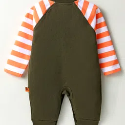 Mini Taurus Interlock Knit Full Sleeves Romper with Lion Print- Olive Green image 2