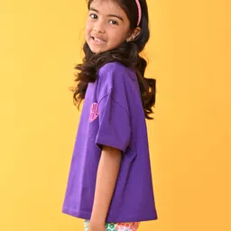 Anthrilo Half Sleeves Heart Placement Printed Tee - Purple image 4