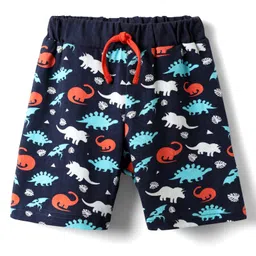 Babyhug Cotton Knit Half Sleeves Shorts Night Suit With Dino Print - Navy Blue image 4