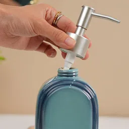 MARKET99 Sky Blue Horizontal Lined Ceramic Soap Dispenser image 5