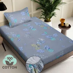 Myntra Elegant Homes Grey 400 TC Pure Cotton Fitted Single Bedsheet Set 2.25 m x 1.5 m-picture-23