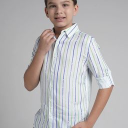 UNDER FOURTEEN ONLY Boys Comfort Fit Vertical Striped Spread Collar Cotton Casual Shirt-picture-14
