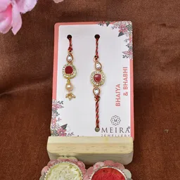 MEIRA JEWELLERY Gold-Plated Stone-Studded & Beaded Bhaiya Bhabhi Rakhi-picture-27