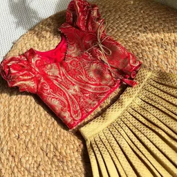 Sangria Girls Woven Design V-Neck Puffed Sleeves Flared Lehenga With Choli image 4