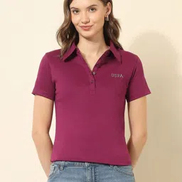 U.S. Polo Assn. Women Women Brand Logo Polo Collar Pure Cotton T-shirt-picture-21