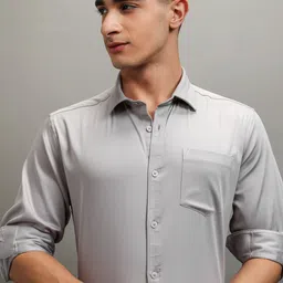 HIGHLANDER Men Cutaway Collar Solid Cotton Slim Fit Casual Shirt-picture-38