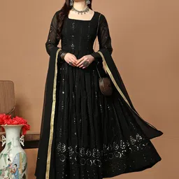 BAESD Women Embroidered Square Neck Fit & Flared Maxi Dress-picture-17