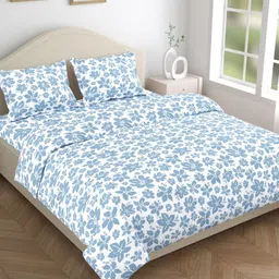 haus & kinder Blue & White Floral 144 TC Cotton Queen Bedsheet Set 2.29 m x 2.55 m-picture-42