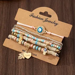 DIVASTRI Set Of 6 Gold-Plated Artificial Stones Studded Elasticated Bracelets-picture-19