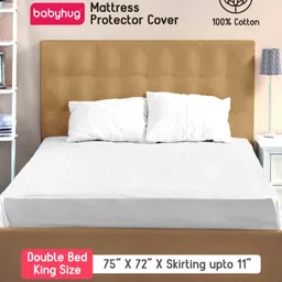 Babyhug Waterproof 100% Terry Cotton Breathable Fitted Mattress Protector Cover- White-image-30