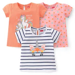 Babyhug 100% Cotton Knit Half Sleeves T-Shirts With Stripe & Unicorn Graphics Design Pack of 3 - Multicolor-picture-34