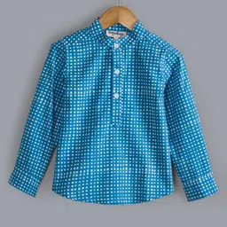 Hugsntugs Full Sleeves Pin Checked Shirt - Blue-picture-13