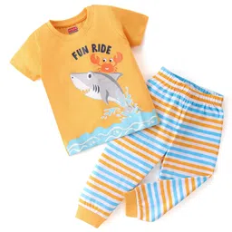 Babyhug Cotton Single Jersey Knit Half Sleeves Night Suit with Shark Print - Multicolor-picture-15