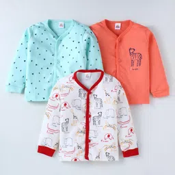 Mini Donuts Interlock Knit Full Sleeves Front Open Vests with Animal Print Pack of 3 - White Sea Green & Orange-picture-34