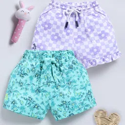Biskid Sinker Pack Of 2 Floral Printed & Checked Shorts - White Lavender & Sea Green-image-5