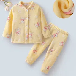 Mark & Mia Full Sleeves Co-ord Winter Wear Night Suit with Bear Print - Yellow-picture-15