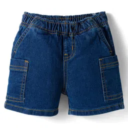 Bonfino Cotton Woven Knee Length Washed Denim Shorts with Pocket Detail - Blue-image-80