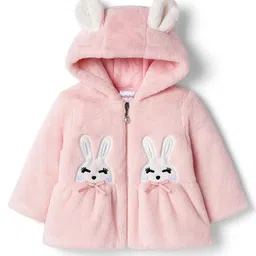 Babyhug Woven Full Sleeves Hoodie Winter Jacket With Bunny & Ear Applique - Pink-image-10