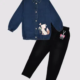 Kiwi Denim Woven Full Sleeves Fox Printed Shirt & Jeans Set - Blue & Black-picture-25
