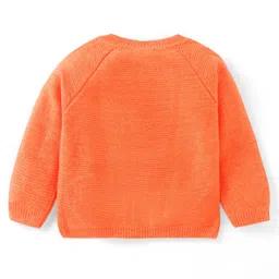Babyhug Knitted Full Raglan Sleeves Front Open Sweater with Floral Embroidery - Orange image 2