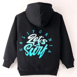 Doreme Fleece Knit Full Sleeves Hooded Sweatshirt Text Print & Kangaroo Pockets - Black image 2