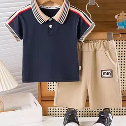 TrendyKid Boys Striped Polo Collar T-Shirt With Capris image 3