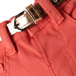 Babyhug Denim Full Length Washed Jeans With Stretch & Belt - Coral image 3