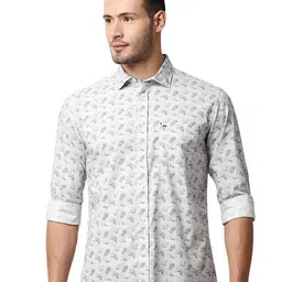 Basics Men Relaxed Fit Spread Collar Floral Printed Cotton Casual Shirt-picture-26