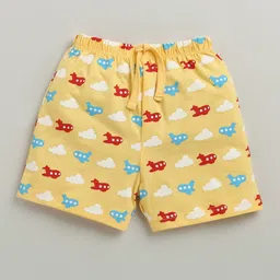 BUMZEE Cotton Pack Of 2 Aeroplane Printed Shorts - Green & Yellow image 5
