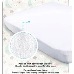 Babyhug Waterproof 100% Terry Cotton Breathable Fitted Mattress Protector Cover- White image 5