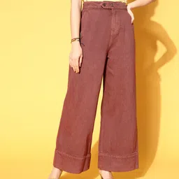 SASSAFRAS Women Chic Rust High-Rise Wide Leg Fit Jeans-picture-31