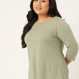 SPIRIT ANIMAL Olive Green Solid Plus Size Cutout Back Top image 5