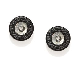 Yellow Chimes Black & Silver-Toned Circular Stainless Steel Studs-picture-0
