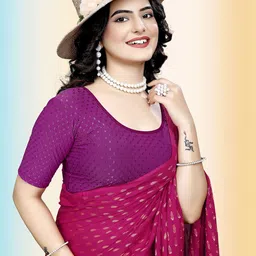 TANISHM FEB TEX Embellished Round Neck Stretchable Saree Blouse image 3