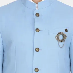 Blackberrys Men Blue & White Solid Slim-Fit Bandhgala Two-Piece Suit image 3