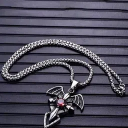 P. R. PRINTS Stainless Steel Artificial Stones Studded Gothic Punk Pendant With Chain-picture-10