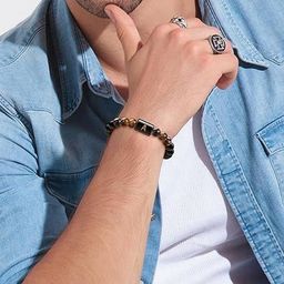 EDMIRIA Unisex Tigers Eye Cross Ceramic Artificial Beads Elasticated Bracelet-picture-14