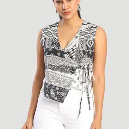 Bene Kleed Women Paisley Print Bohemian Wrap Top-image-105